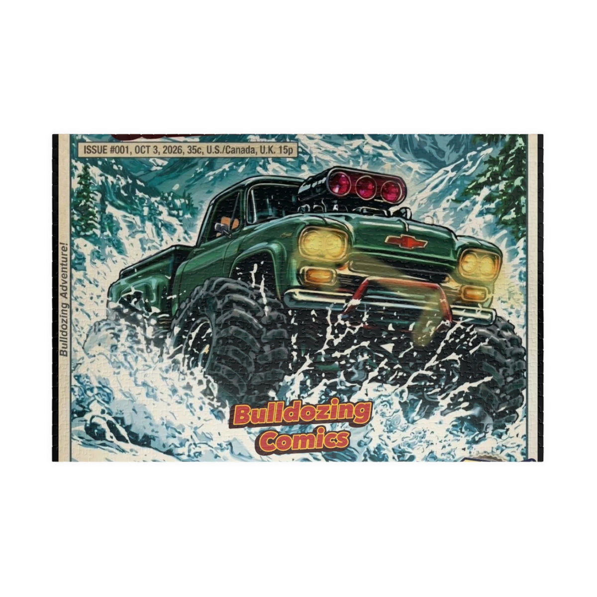 Off‑Road Monster Truck Puzzle — Vintage Bulldozing Comics Art (110/252/520/1014 pc)