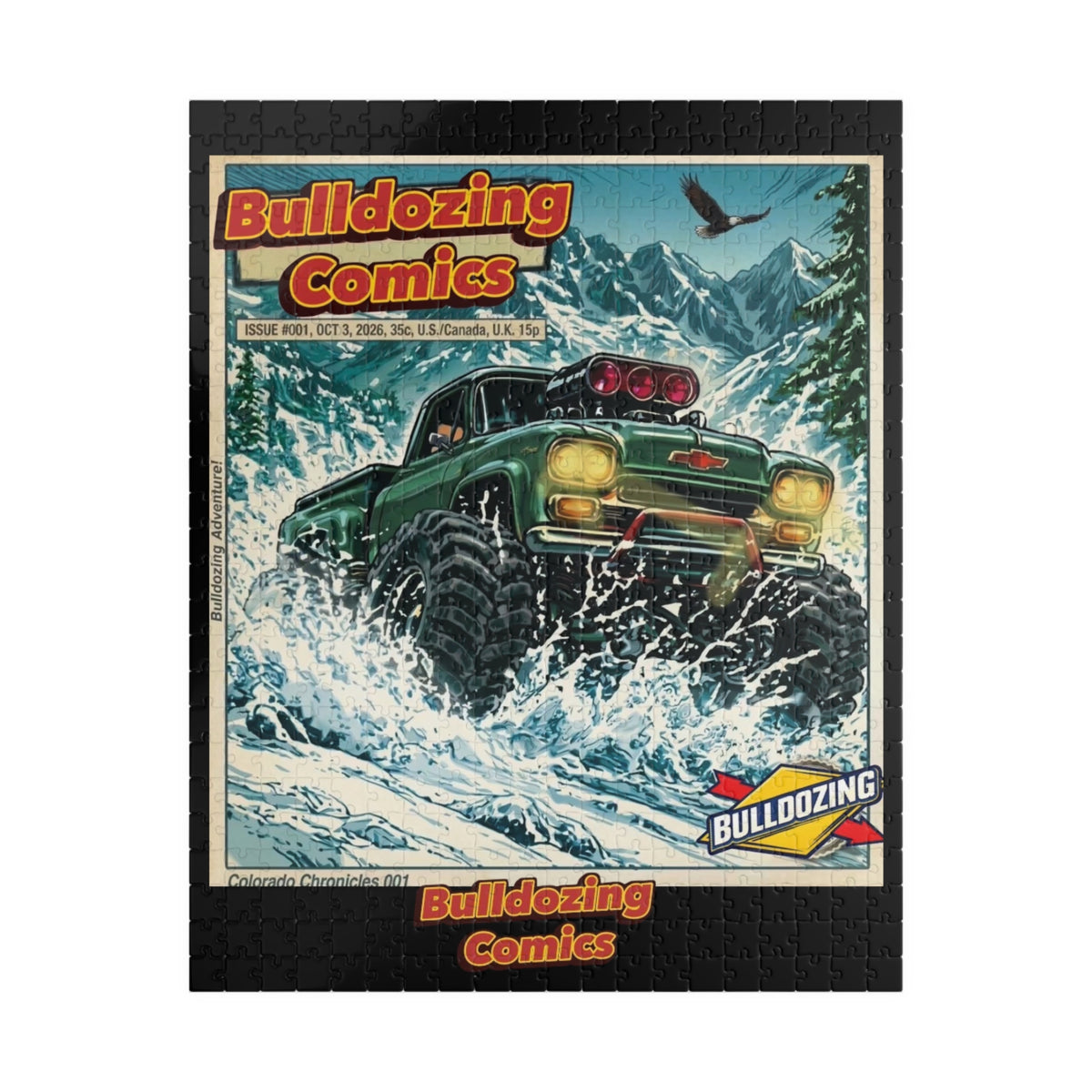 Off‑Road Monster Truck Puzzle — Vintage Bulldozing Comics Art (110/252/520/1014 pc)