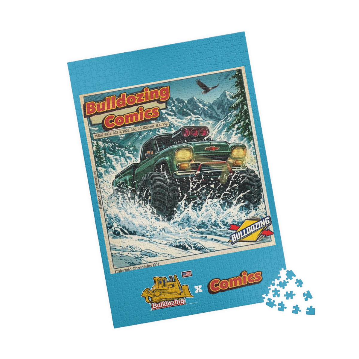 Off‑Road Monster Truck Puzzle — Vintage Bulldozing Comics Art (110/252/520/1014 pc)
