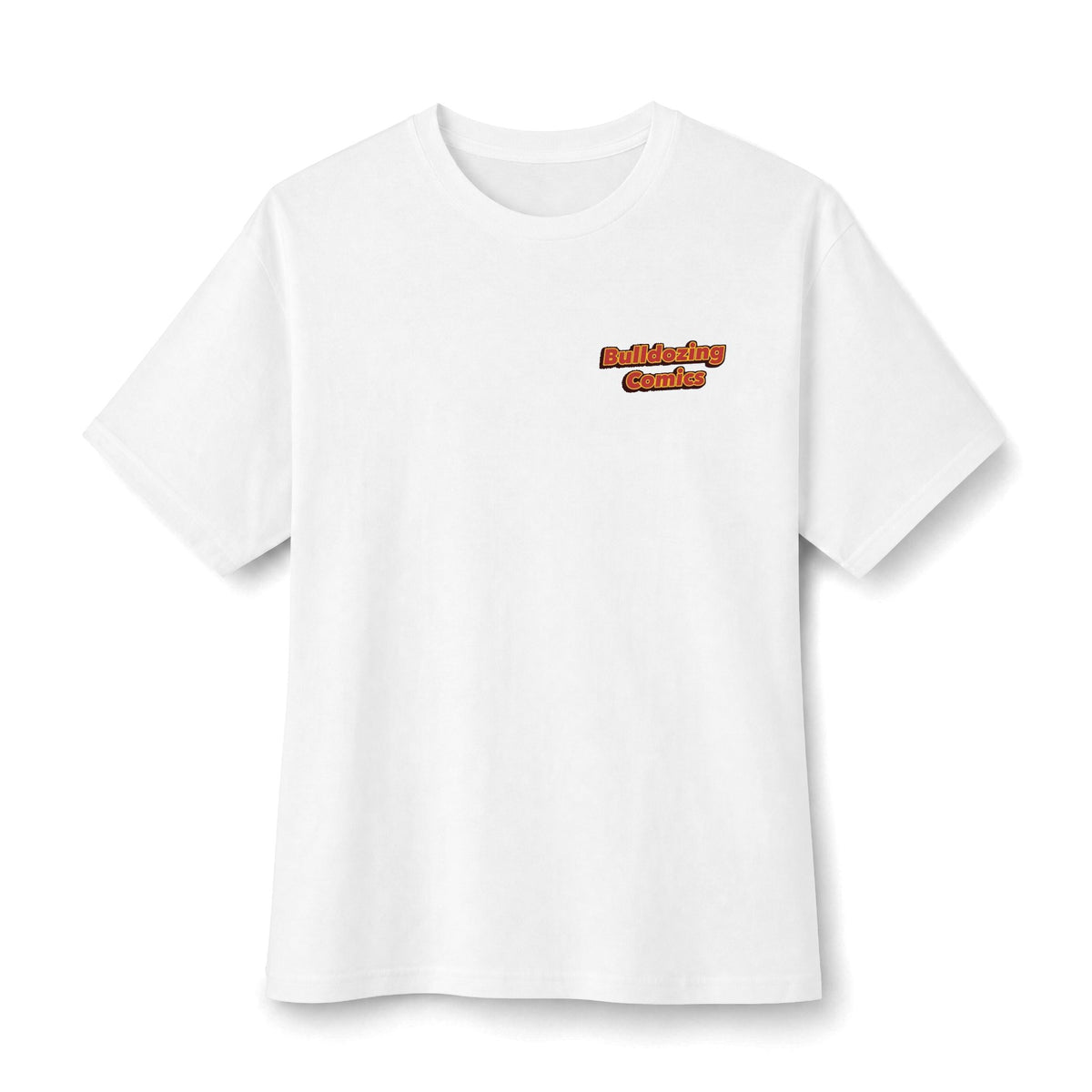 Bulldozing Comics Tee | Small Chest Logo, Vintage Comic Text