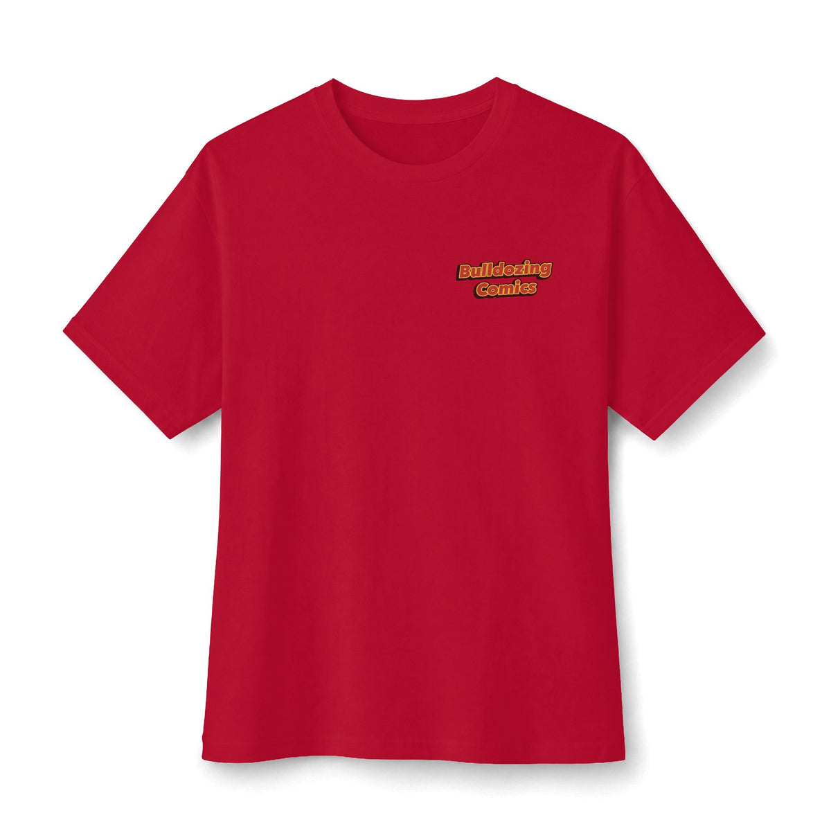 Bulldozing Comics Tee | Small Chest Logo, Vintage Comic Text