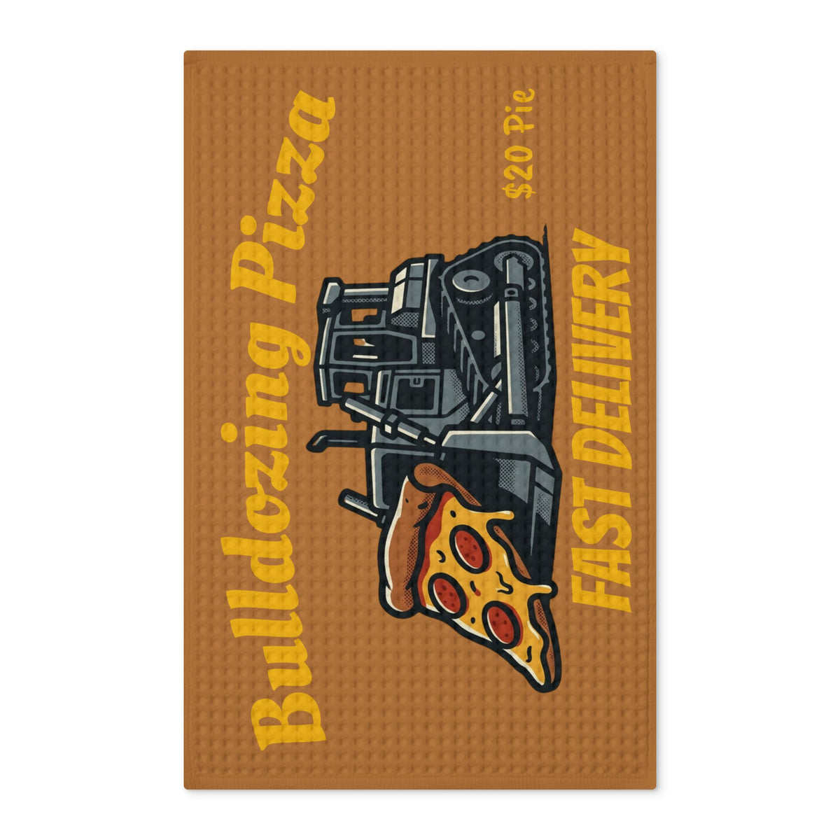 Bulldozing Pizza slice Tea Towel | Waffle Double-Sided Kitchen Towel